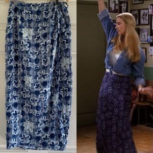 Vintage 90s Niki Lee Maxi Wrap Skirt Light Blue Floral Whimsigoth Fairy Y2K 28